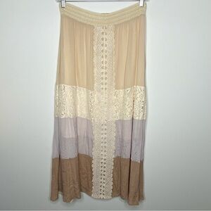 Anthropologie Ryu Bohemian Color Block Tiered Lace Maxi Skirt